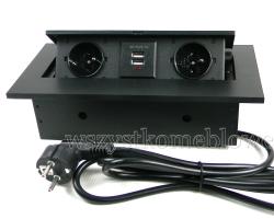 Gniazdo wpuszczane 2 gniazda , 2USB czarne